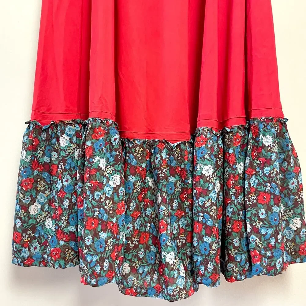 Vintage Handmade Prairie Maxi Skirt Sz 6‎ Tiered Ruffle Floral Folk Cottage Boho